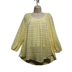LC Lauren Conrad Yellow‎ Blouse Textured Long Sleeve Top Size L Coastal